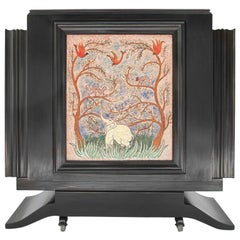 Mayodon Attr., Black Lacquered Bar Sideboard with Ceramic Panels, Circa 1940