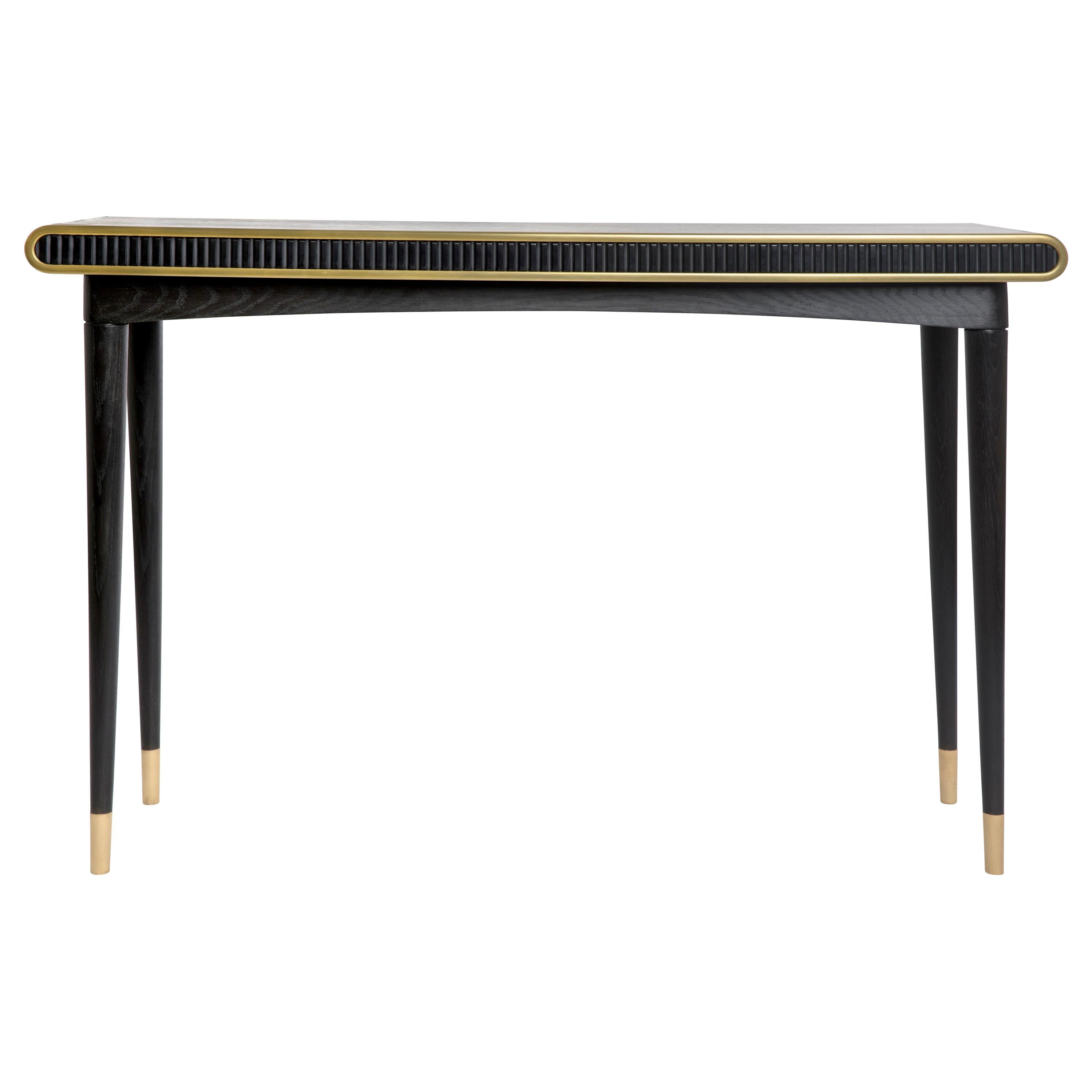 Blackened Oak Brass and Corian Gaia Console Table by Felice James Handmade in UK For Sale