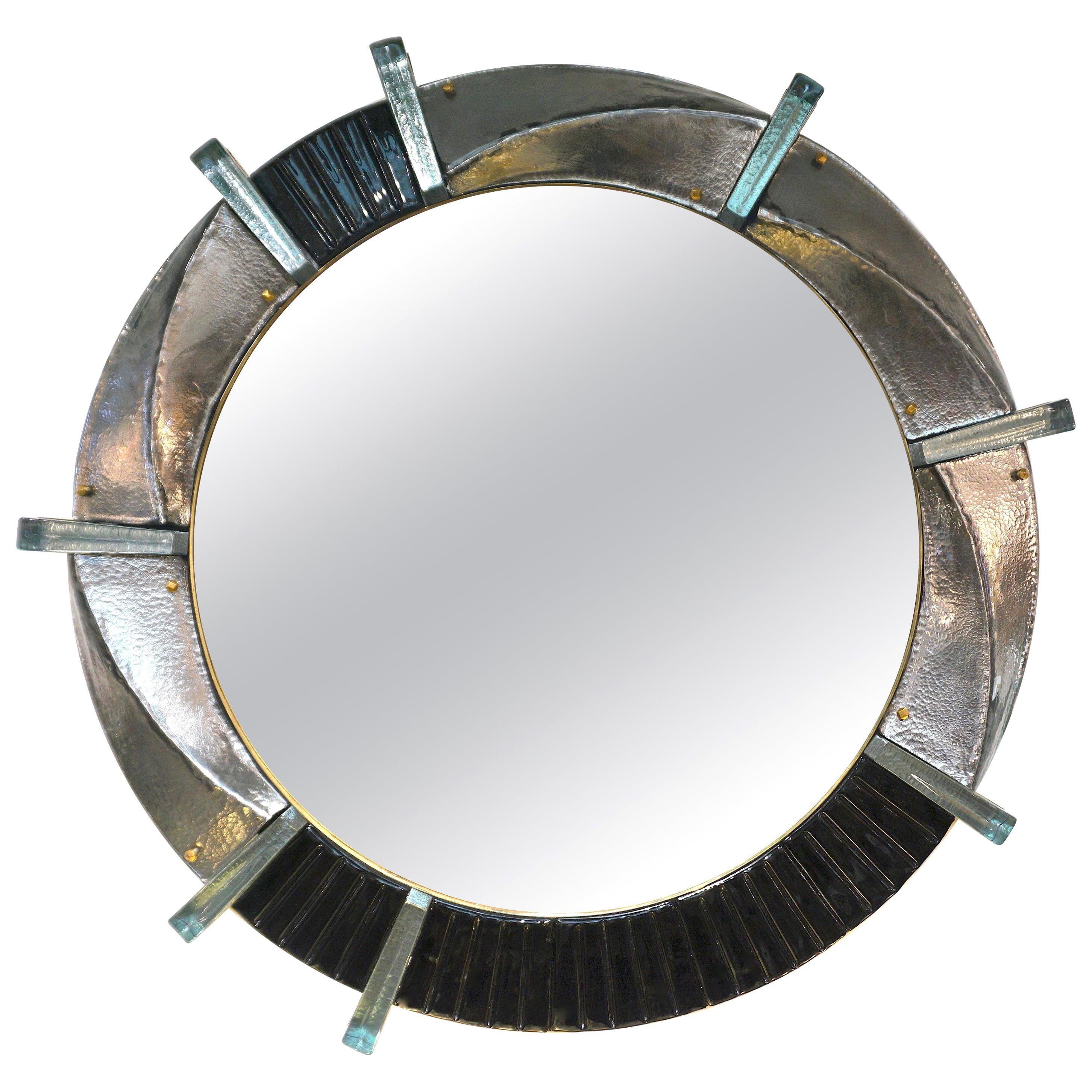 Contemporary Italian Organic Modern Ivory White And Gold Leaf Round Lit Mirror For Sale At 1stdibs