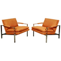Pair of Milo Baughman Flat Chrome Bar Lounge Chairs