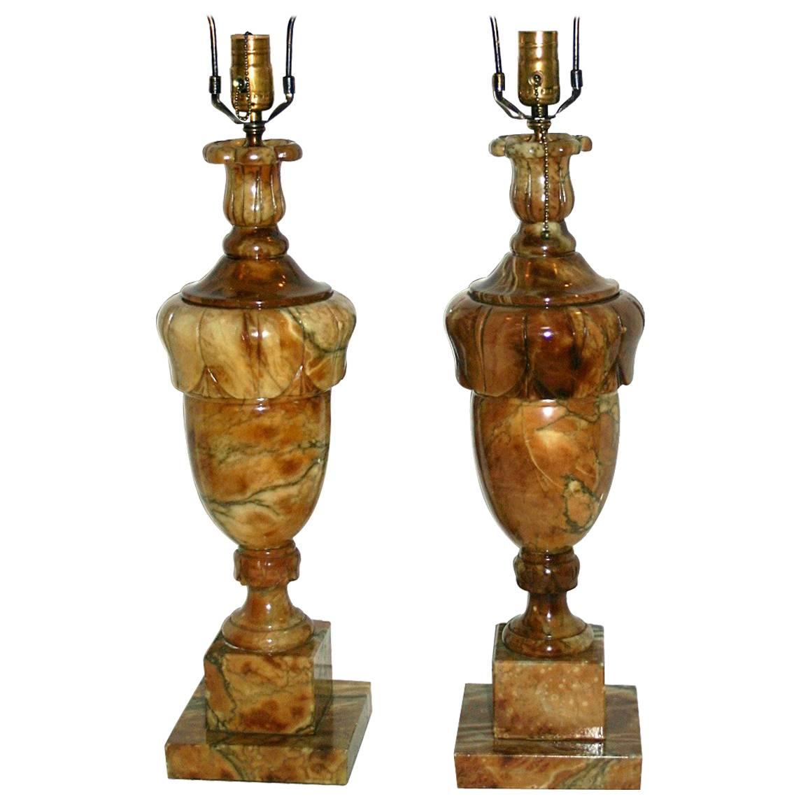 Amber Colored Alabaster Table Lamps