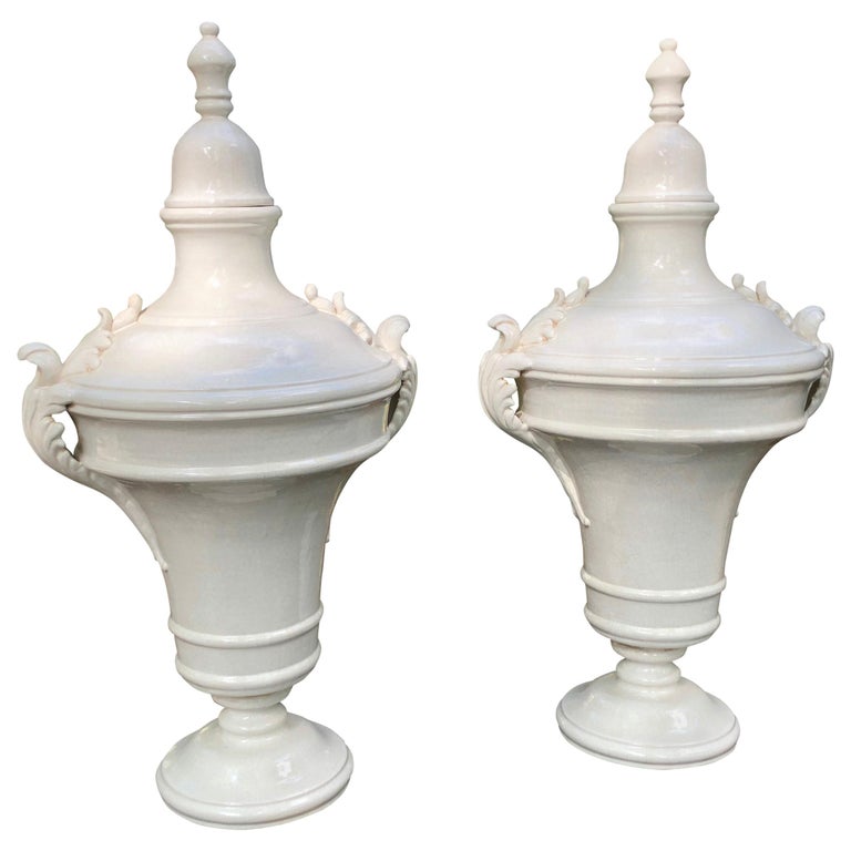 Large Olive Ceramic Urns with Lid from Morocco at 1stdibs
