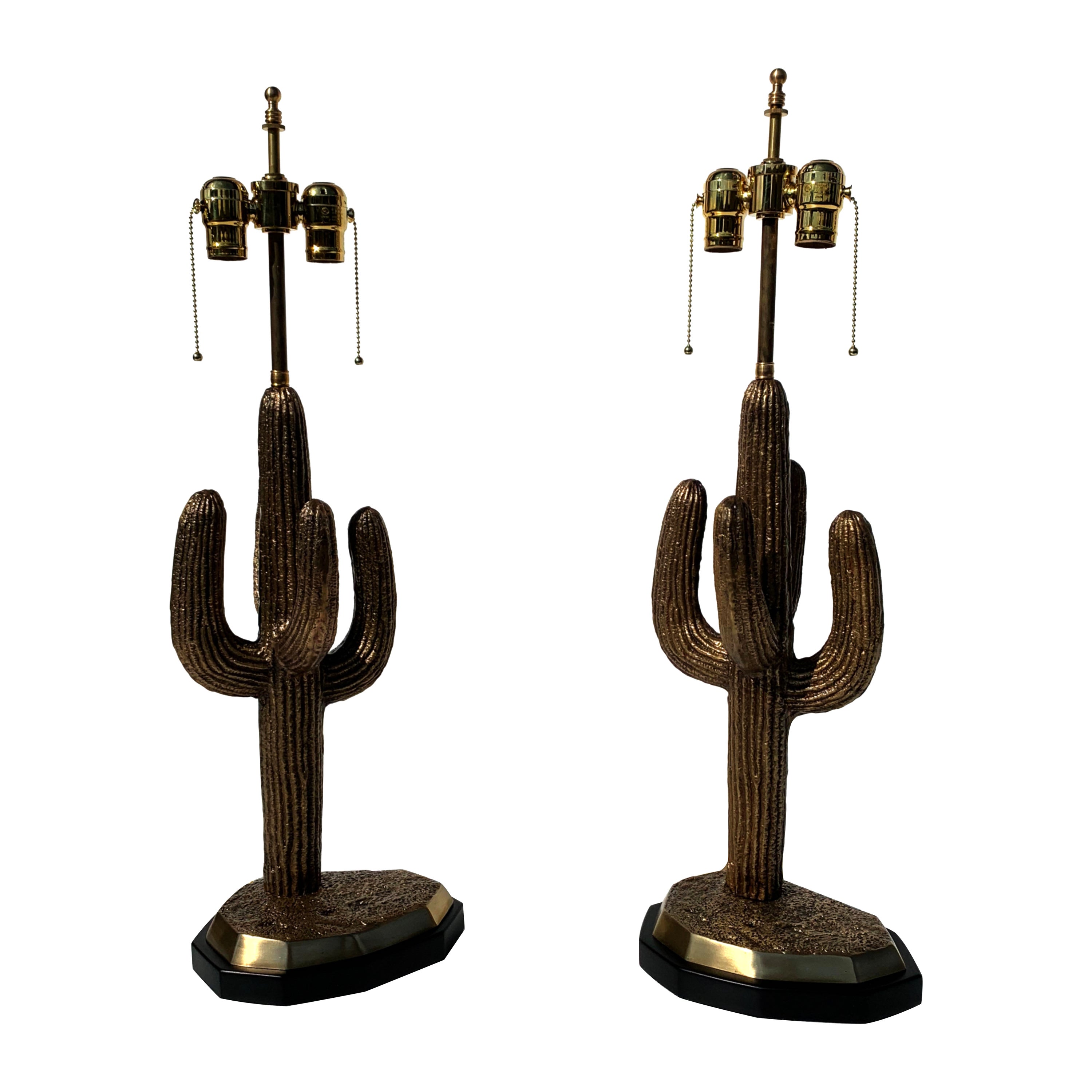 Pair of Brass Saguaro Cactus Lamps For Sale