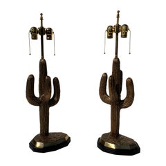 Vintage Pair of Brass Saguaro Cactus Lamps