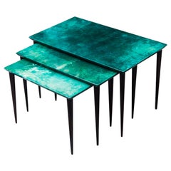 Aldo Tura Nesting Tables Green Goatskin