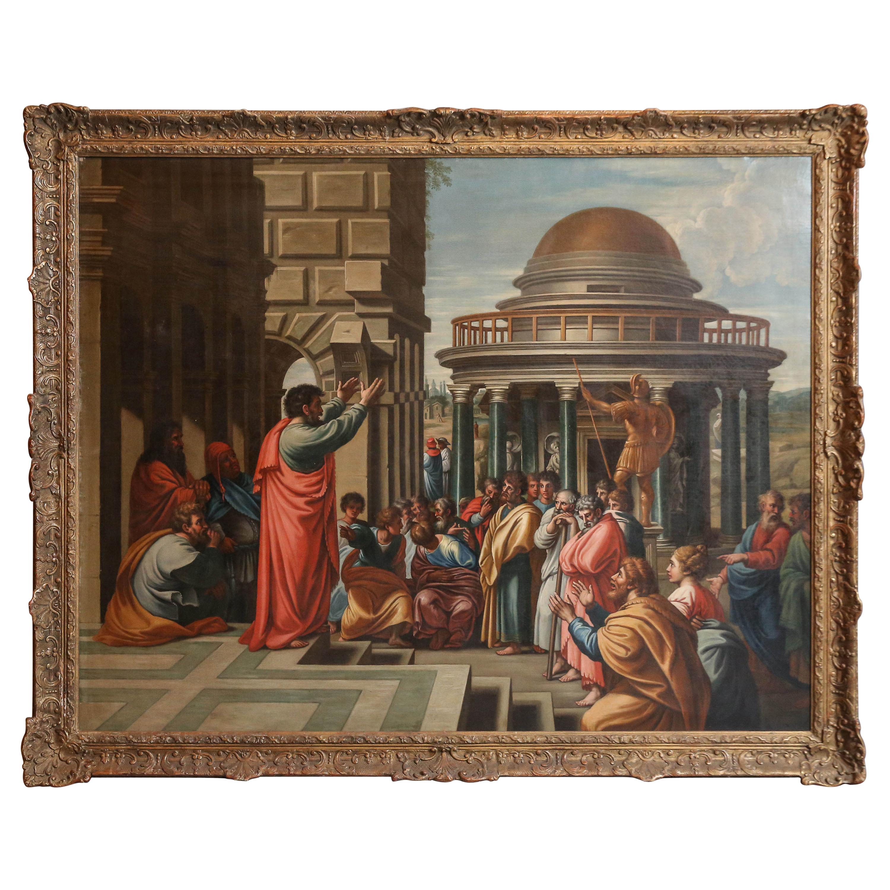 "Paul Preaching in Areopagus" Oil Painting in the Manner of James Thornhill For Sale