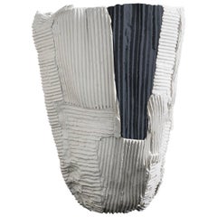 Contemporary Ceramic Cartocci Texture White and Black Tall Vase