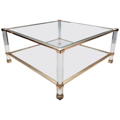 Italian Lucite and Brass Square Coffee Table by Orsenigo, 1970s