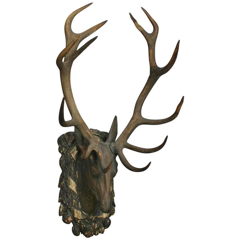 Black Forest, Carved Wood Stag Head at 1stDibs carved stag head