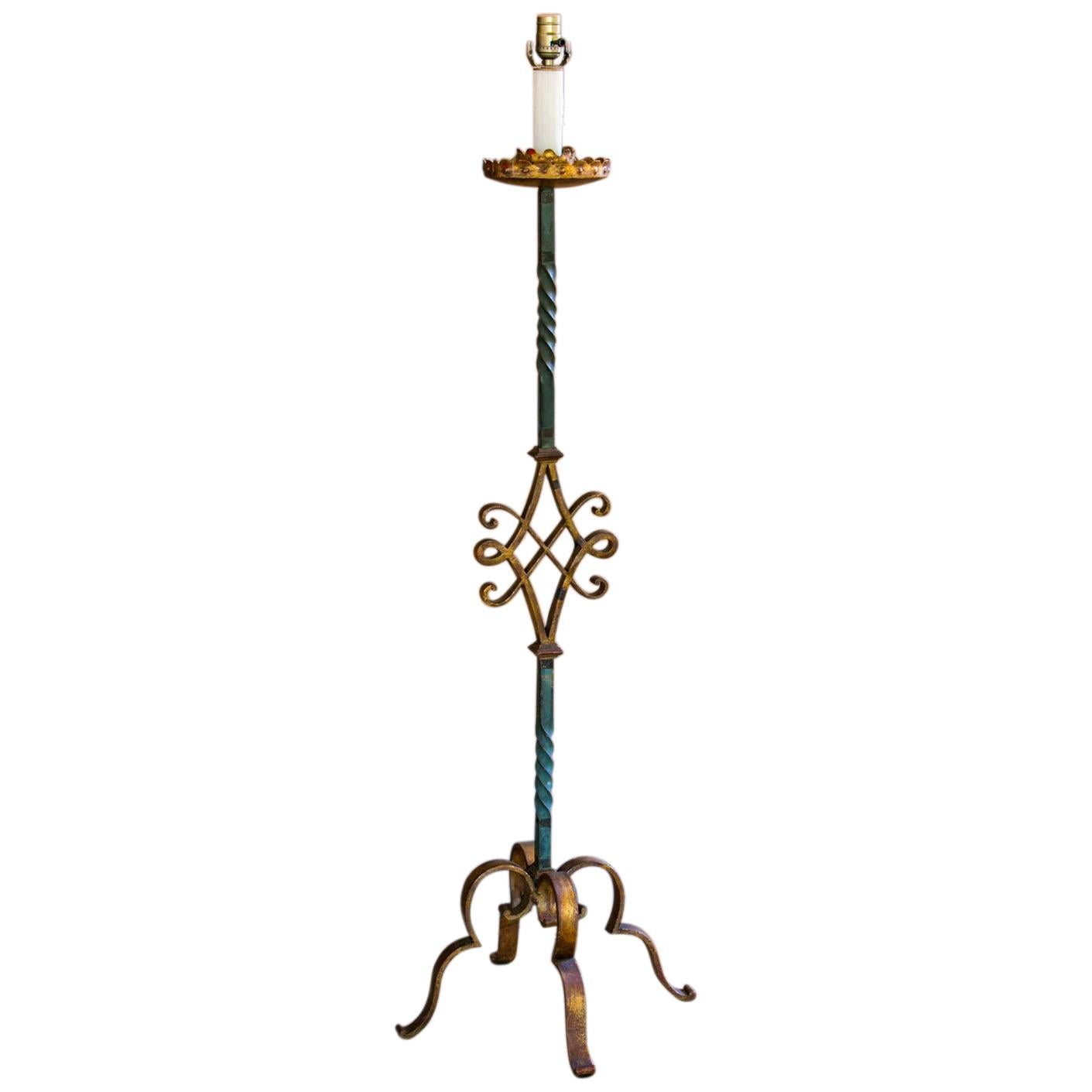 French Polychrome Wrought Iron Floor Lamp