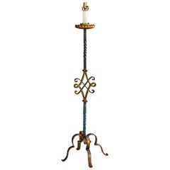Vintage French Polychrome Wrought Iron Floor Lamp