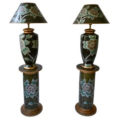 Set of Two Terracotta Table Lamps on Columns