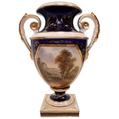 "View of Wales" 19th Century Hand-Painted Bloor Derby Porcelain Urn Form Vase