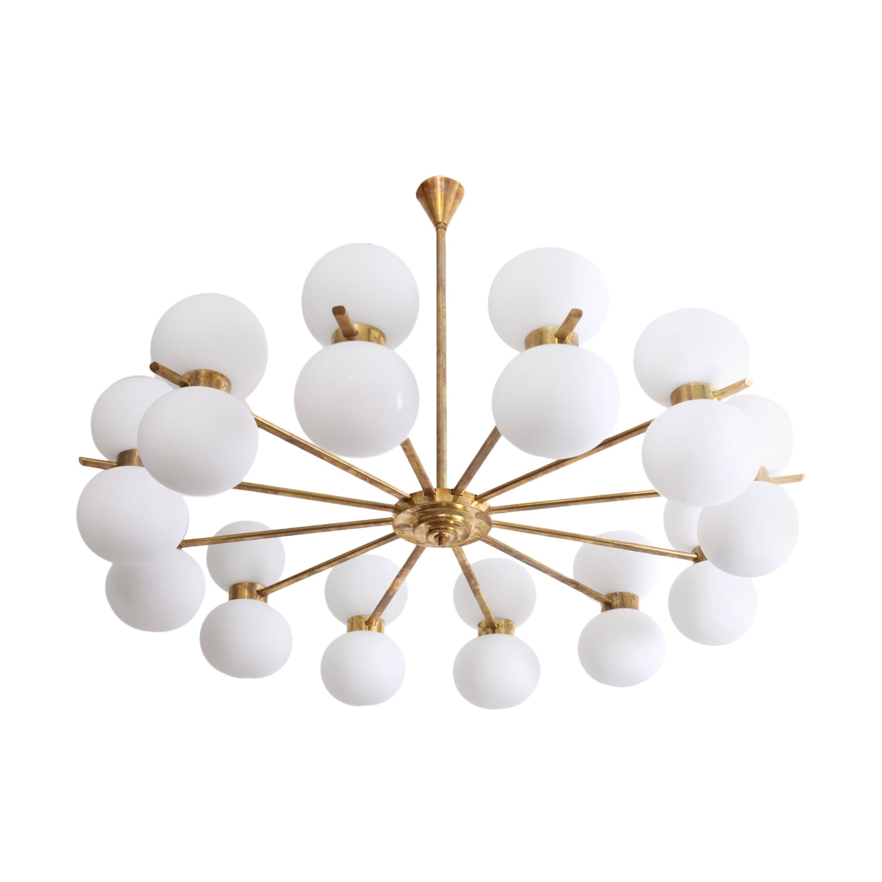 Exceptional Large Murano Glass and Brass Chandelier in the Manner of Stilnovo For Sale