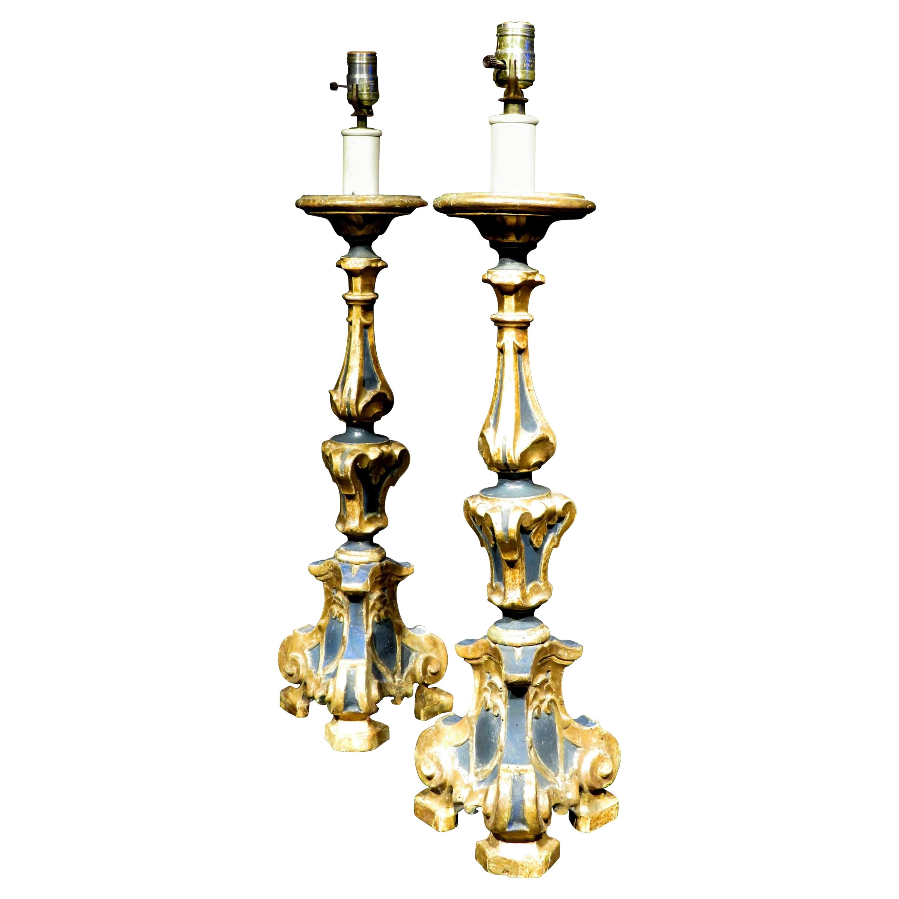 Pair of 19th Century Baroque Style Pricket Table Lamps, Italian Circa 1890 For Sale