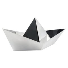Paper Boat Silver Plated Centerpiece or Fruit Bowl Designed by Aldo Cibic