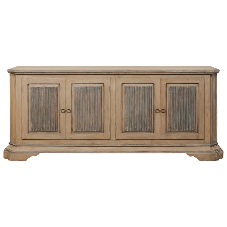 Vintage Italian Style Painted Wood Buffet Cabinet With Reeded Doors Vintage Italian Style Painted Wood Buffet Cabinet With Reeded Doors For