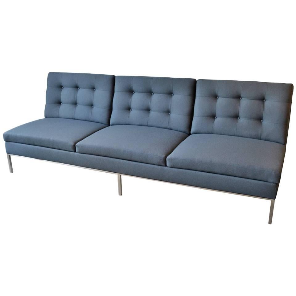 Florence Knoll Sofa with Stainless Steel Frame and Charcoal Knoll Fabric, 1960s