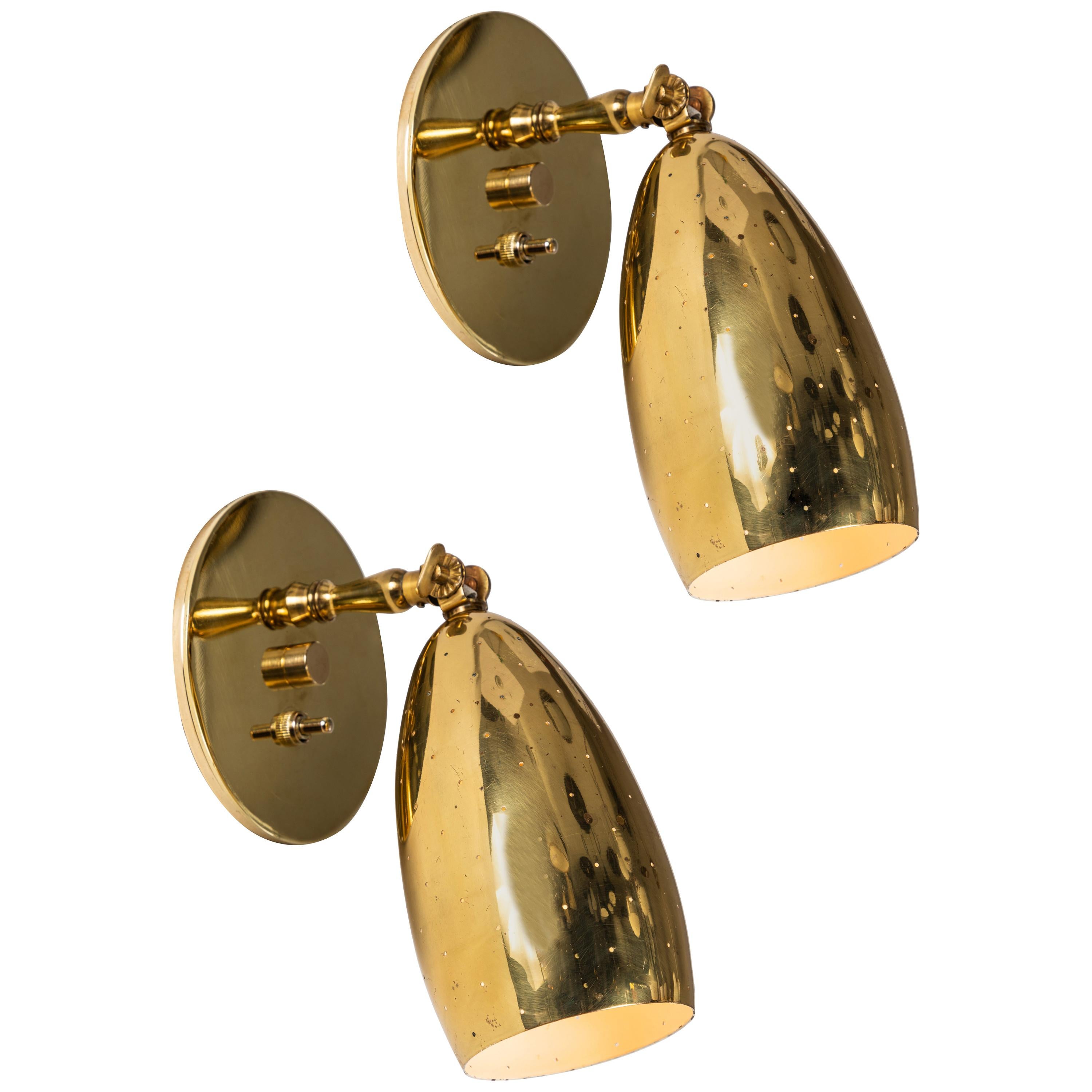 Pair of 1950s Mauri Almari Perforated Brass Sconces for Itsu