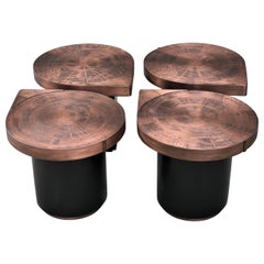 Four Matching Coffee Tables, Teardrops, Patinated Acid Etched Copper