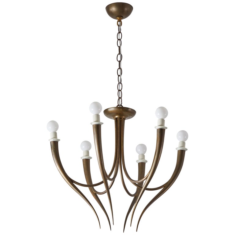 Brass And White Ribbed Glass Chandelier In The Style Of Gio Ponti Italian Chandelier In The Style Of Gio Ponti