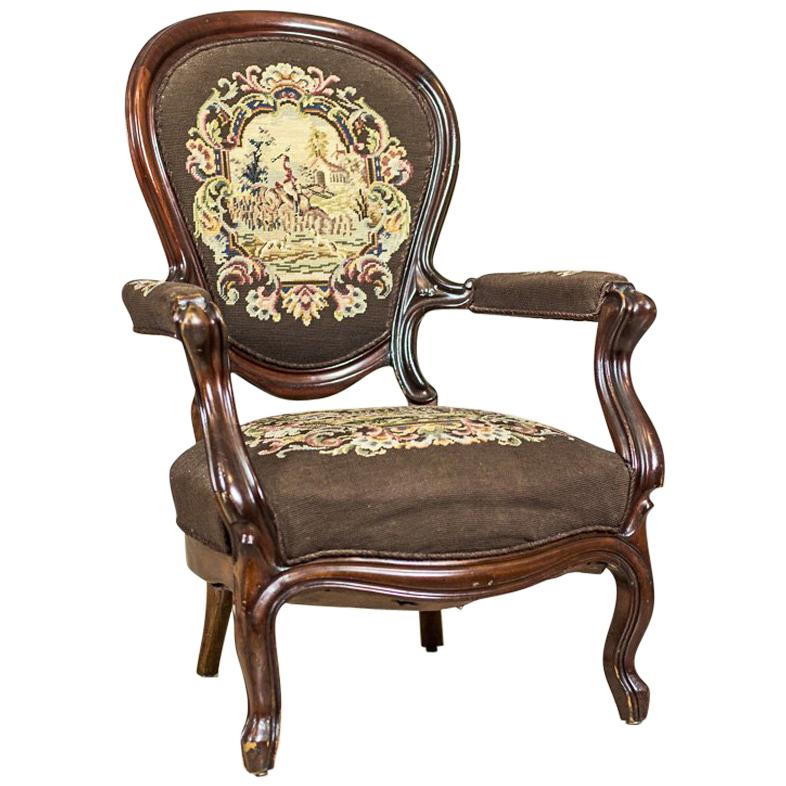 19th Century Louis Philippe Mahogany Armchair Upholstered with a Tapestry