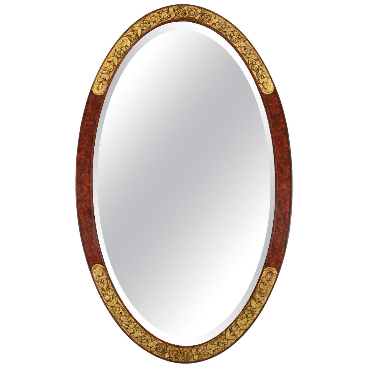 French Antique Oval Mirror, Art Deco, circa 1925 For Sale