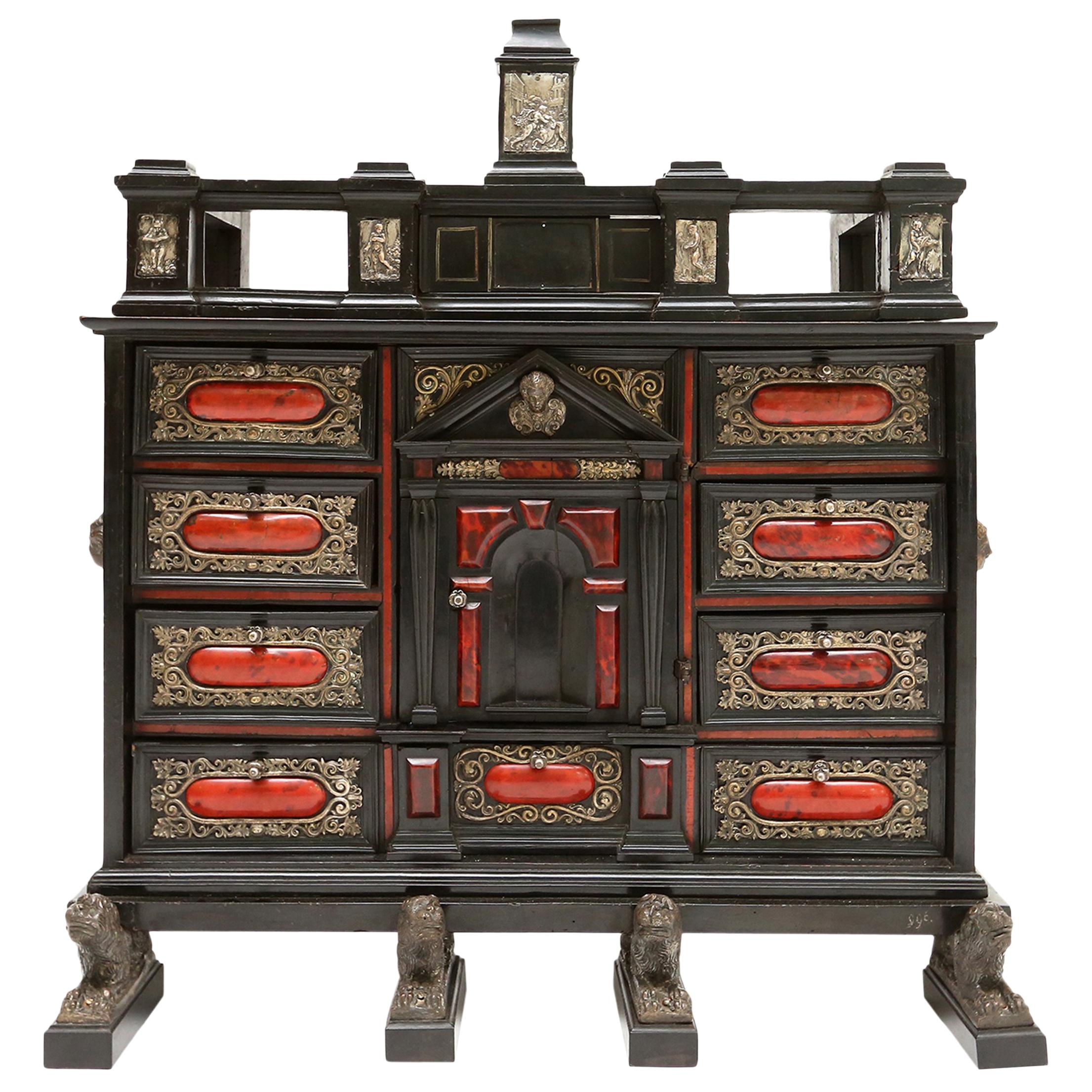 Flemish Cabinet from Antwerp, Ebony Nickel and Bronze, 17th Century