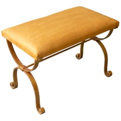 Spanish Gilt Iron and Suede Bench