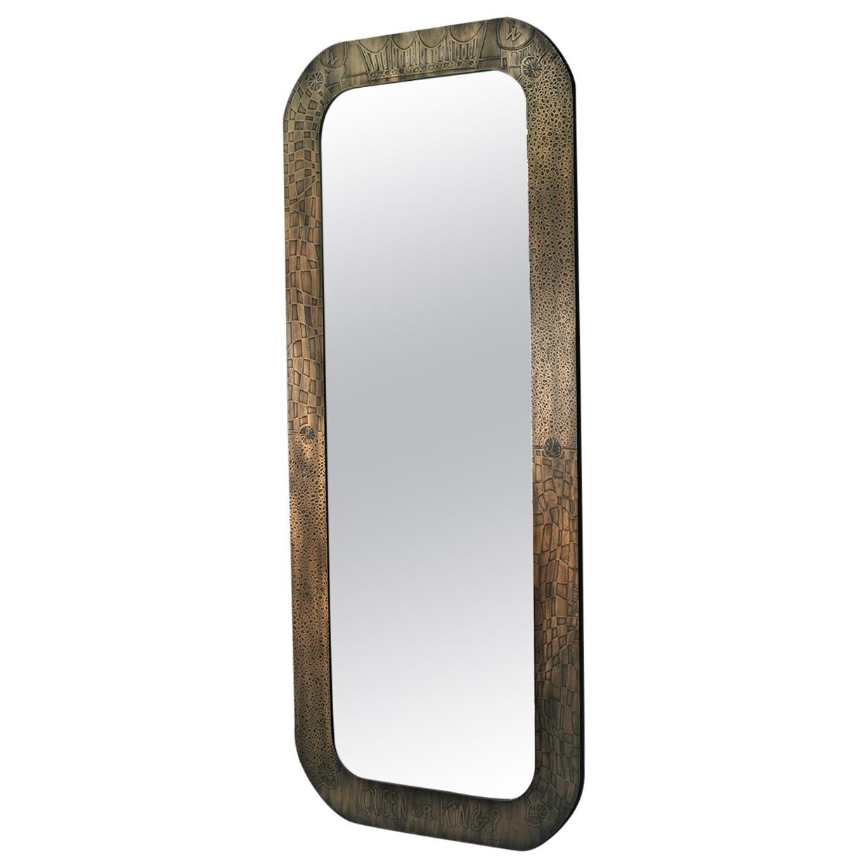 Acid Ecthed Patinated Brass Wall Mirror by Studio Belgali For Sale