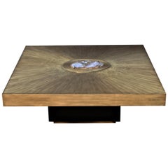 Sparkle Square Coffee Table by Belgali Acid Etched Brass and Agate Slice