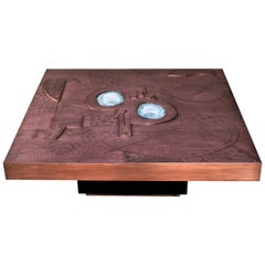 Playground Square Coffee Table by Belgali Acid Etched Copper and Agate Slice