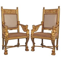 Pair of 19th Century Italian Carved Giltwood Thrones 6