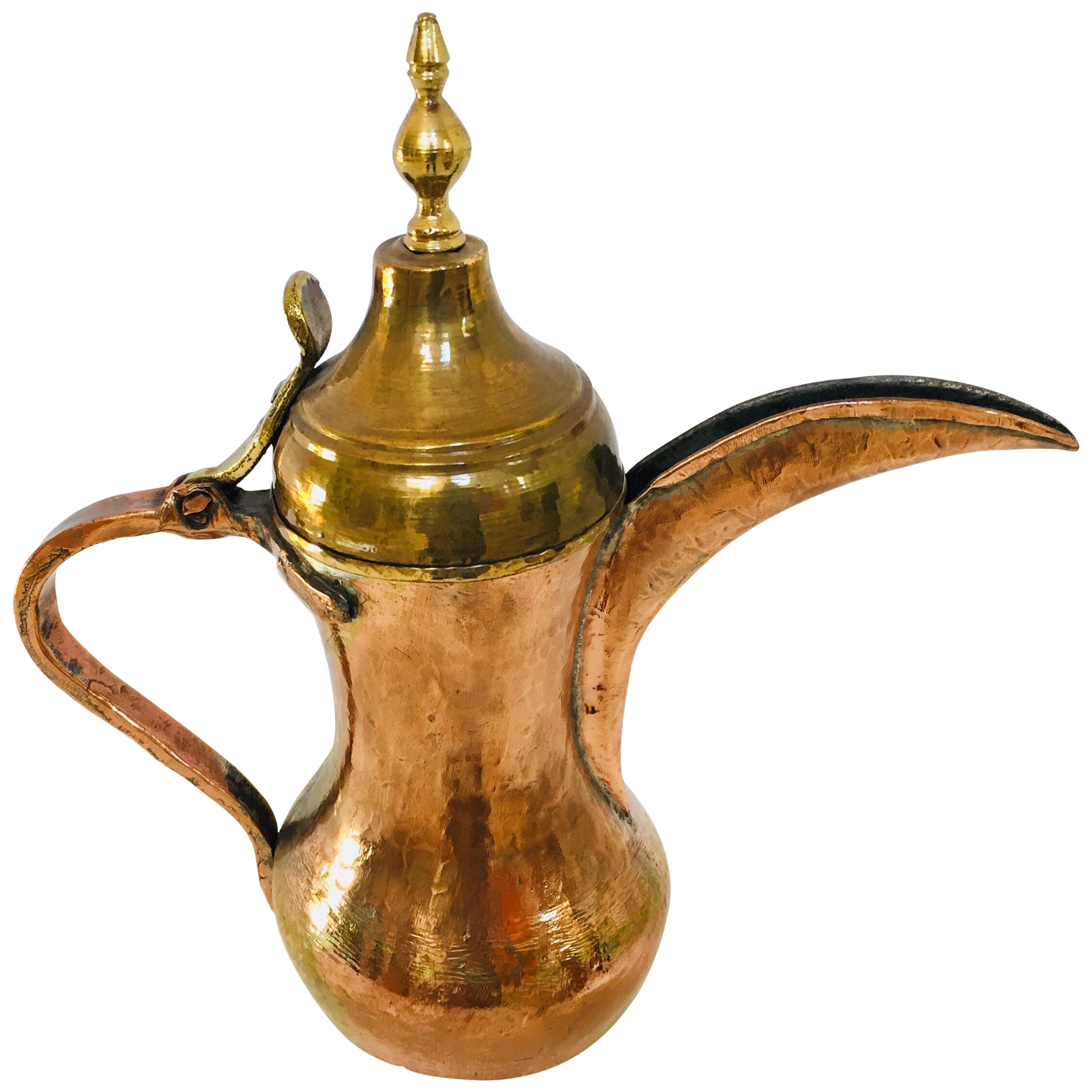 Middle Eastern Egyptian Arabic Polished Brass Coffee Set, Tray and