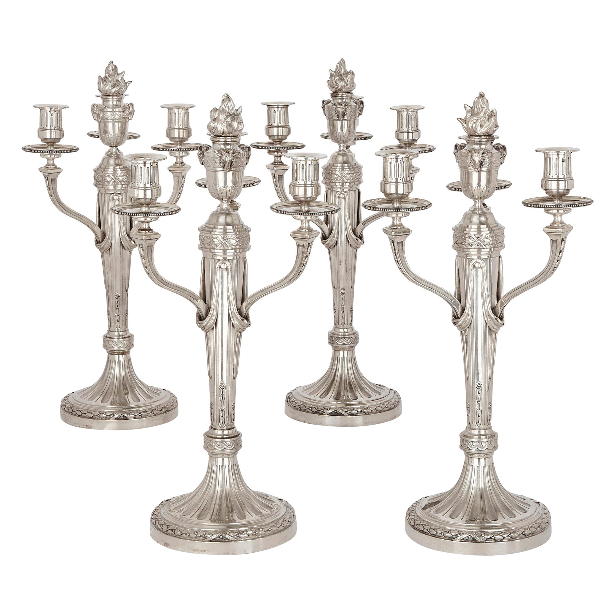 Set of Four Louis XVI Style Silver Candelabra by André Aucoc For Sale