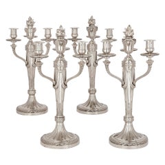 Set of Four Louis XVI Style Silver Candelabra by André Aucoc
