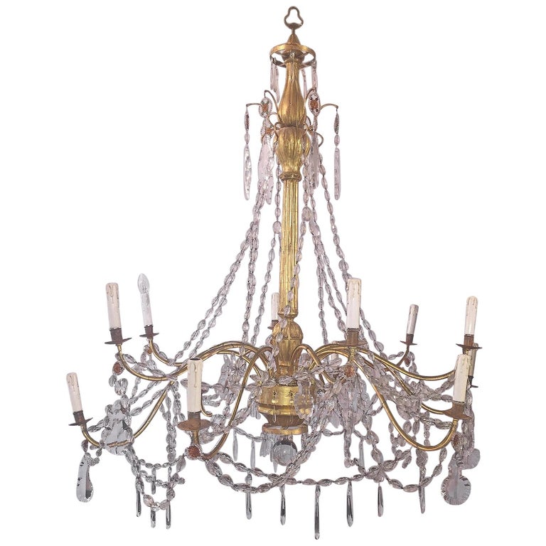 Short Italian Mid Century 12 Lights All Crystal Chandelier For Italian End 18th Century Crystal Chandelier Gilded Wood And 12 Lights