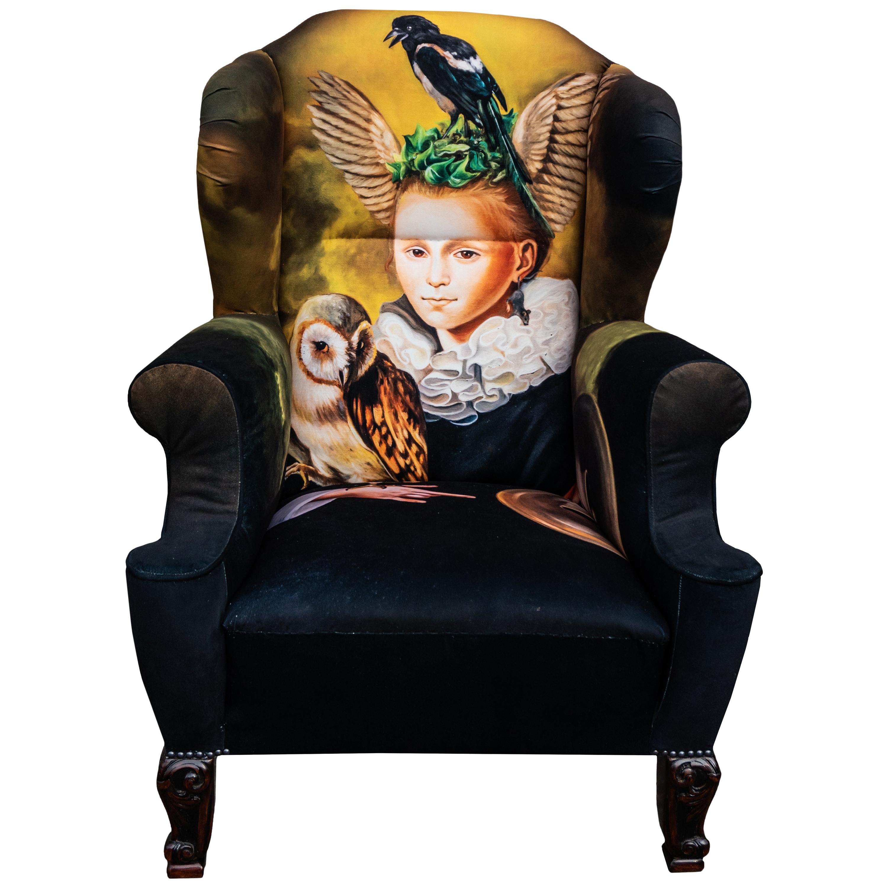 Unique Müüska Antique Armchair from the 1900s with Naomi Devil's "Papagena" For Sale