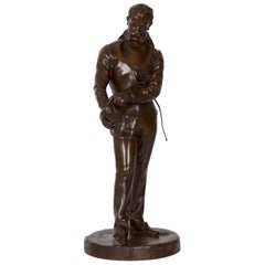 Benoit Rougelet Antique French Bronze Sculpture of a Fencer