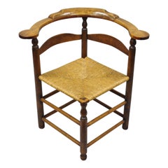 Period 18th Century Antique Maple Wood and Rush Seat Corner Accent Chair