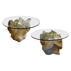 Pair of Postmodern Serge Roche Inspired Faux Stone Plaster Tables