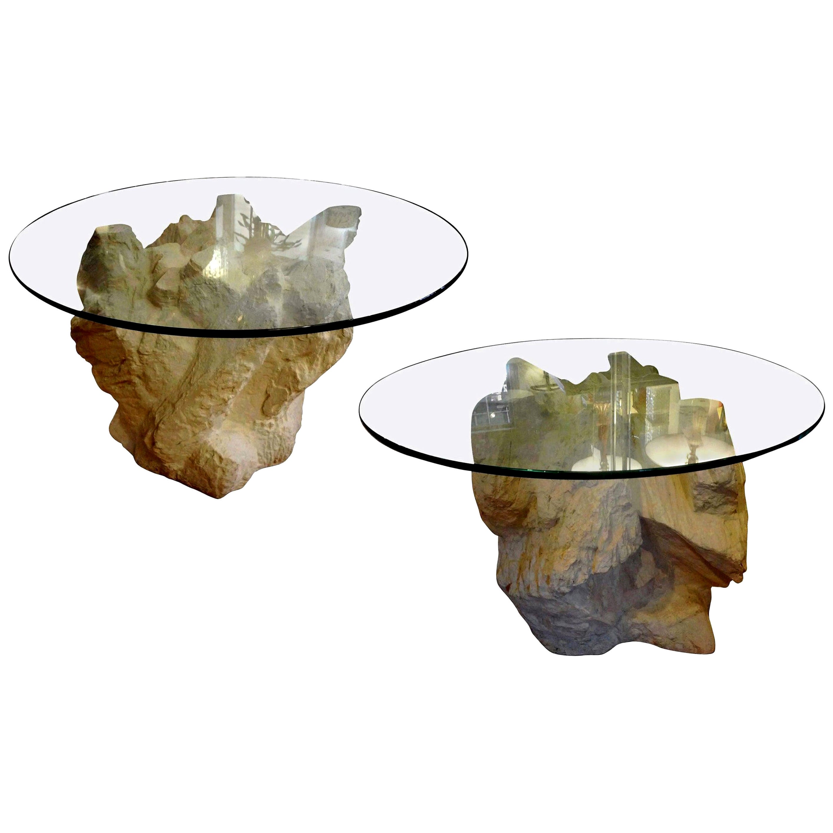 Pair of Postmodern Serge Roche Inspired Faux Stone Plaster Tables