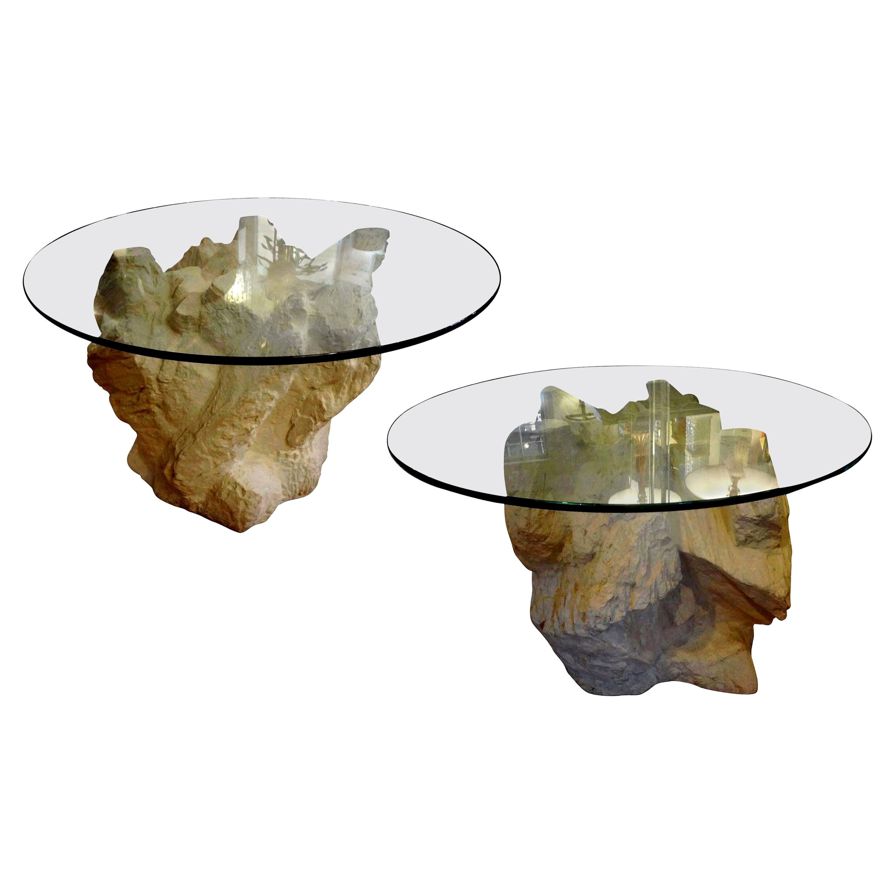 Pair of Postmodern Serge Roche Inspired Faux Stone Plaster Tables For Sale