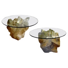 Vintage Pair of Postmodern Serge Roche Inspired Faux Stone Plaster Tables