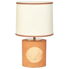Two Oval Ceramic Lamps with Incised Geometric Motif, France, 1970s