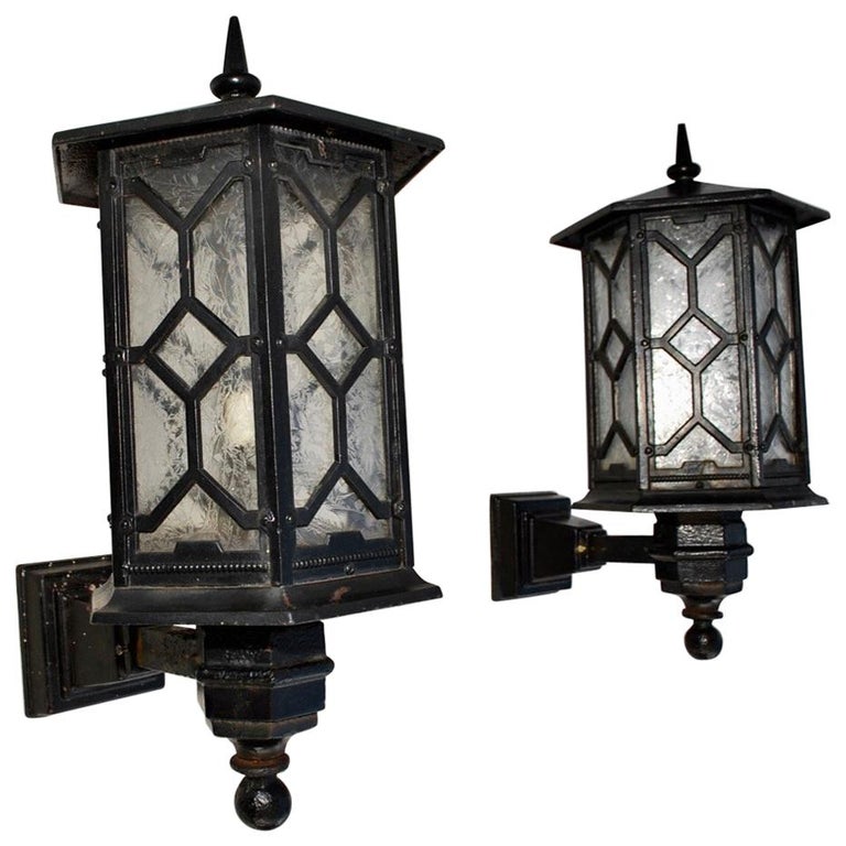 1920 Art Deco Cast Iron Outdoor Sconces At 1stdibs Elegant And Rare Large Pair Of 1920s Cast Iron Outdoor Sconces
