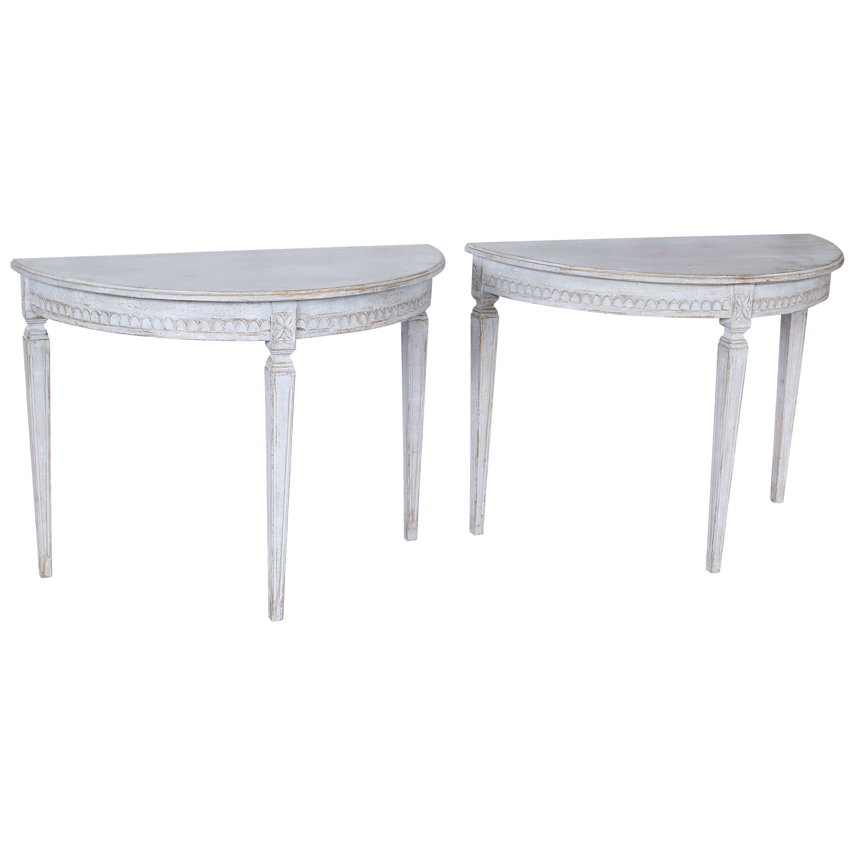 Pair of 19th Century Swedish Gustavian Demilune Tables For Sale