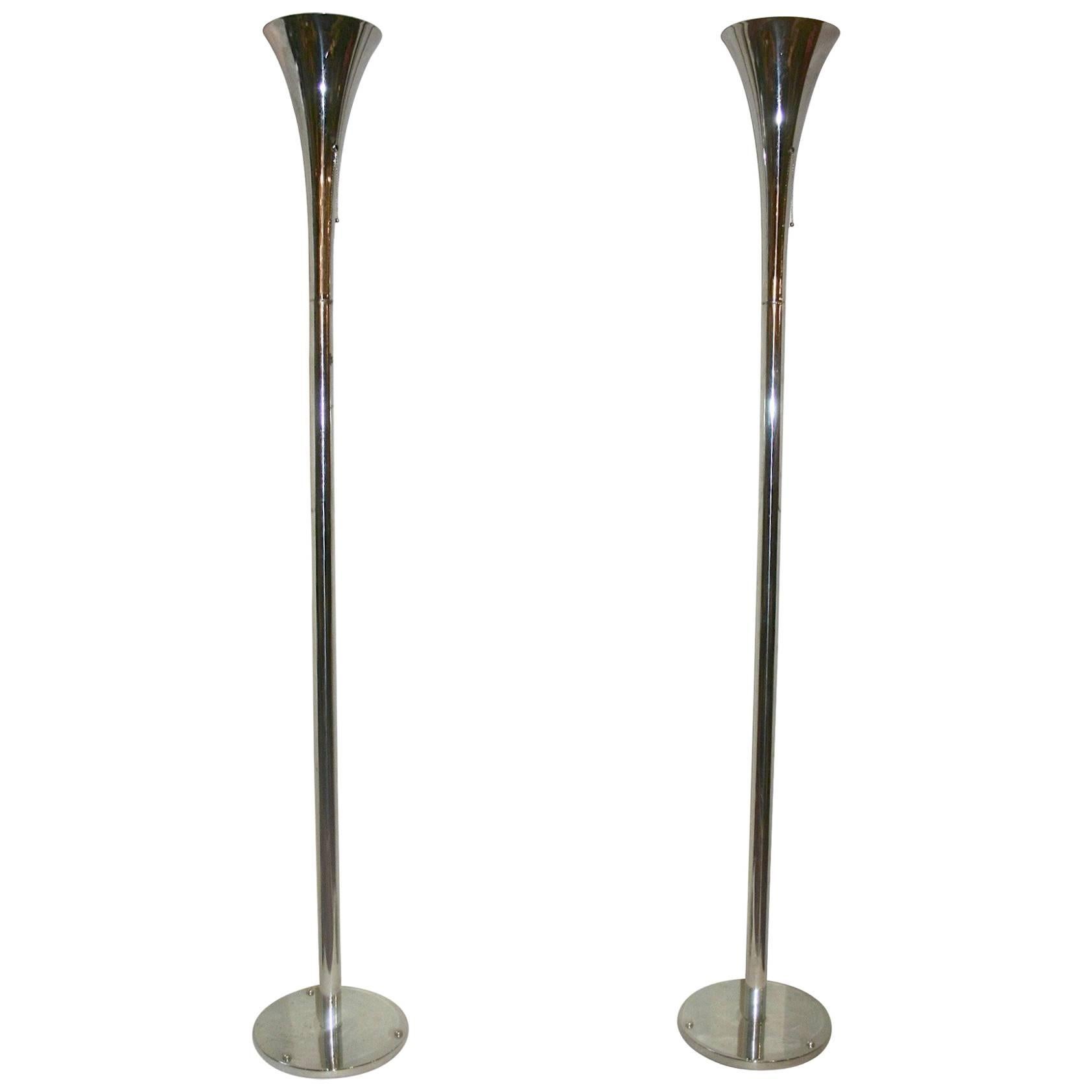 Pair of Chrome-Plated Torcheres