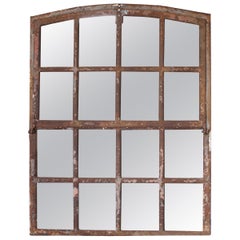 Antique Industrial 19th Century Iron Window Mirror