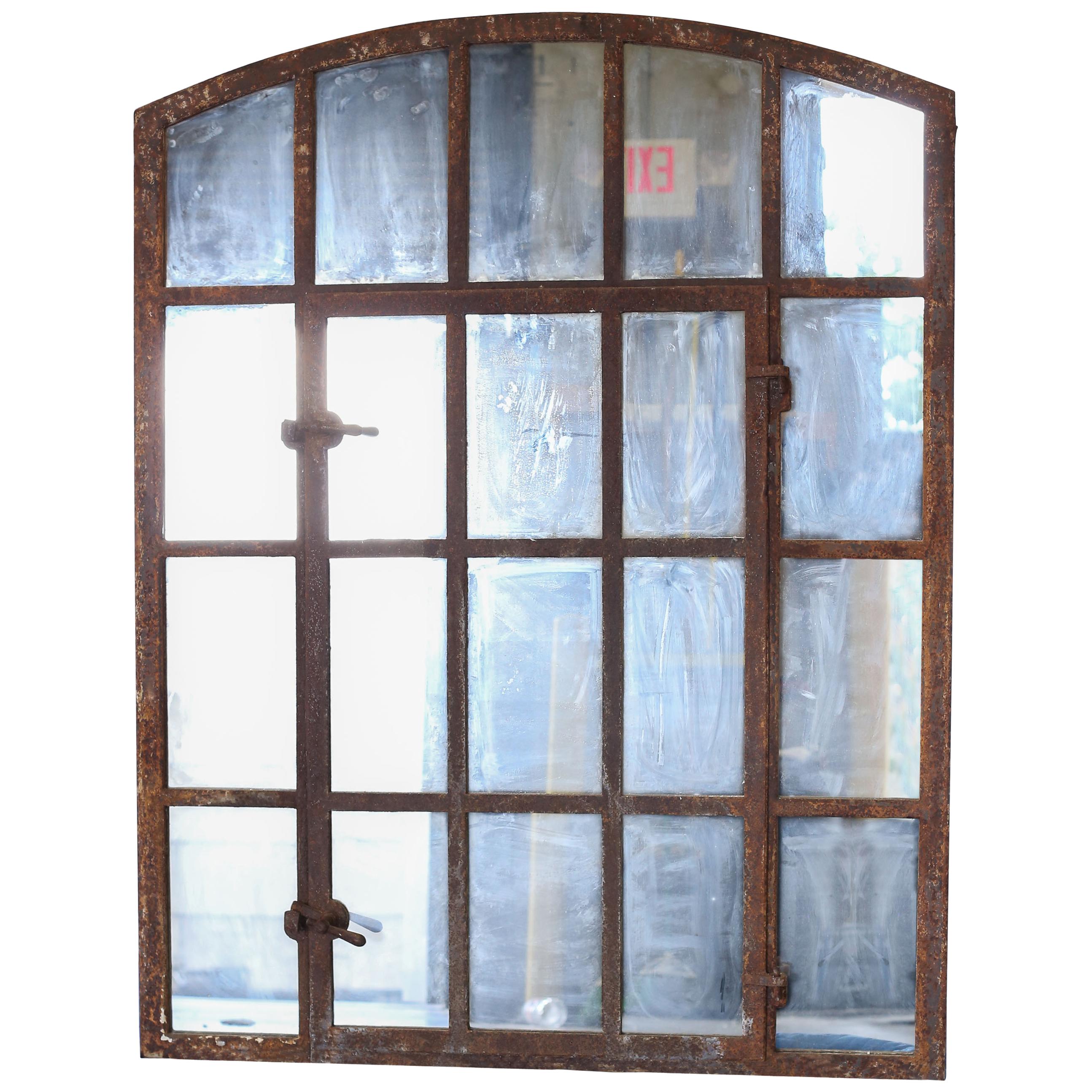 Industrial 19th Century Iron Window Mirror